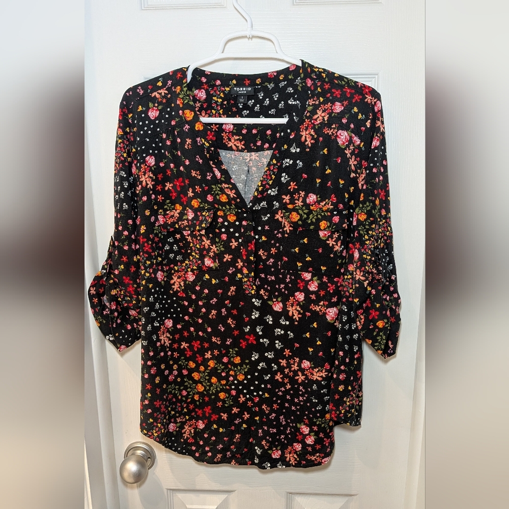 Torrid Black Floral Blouse